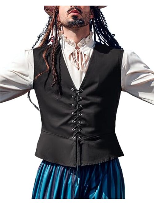 Beotyshow Mens Medieval Pirate Vest Renaissance Viking Sleeveless Top Halloween Costume Victorian Steampunk Gothic Celtic Shirt