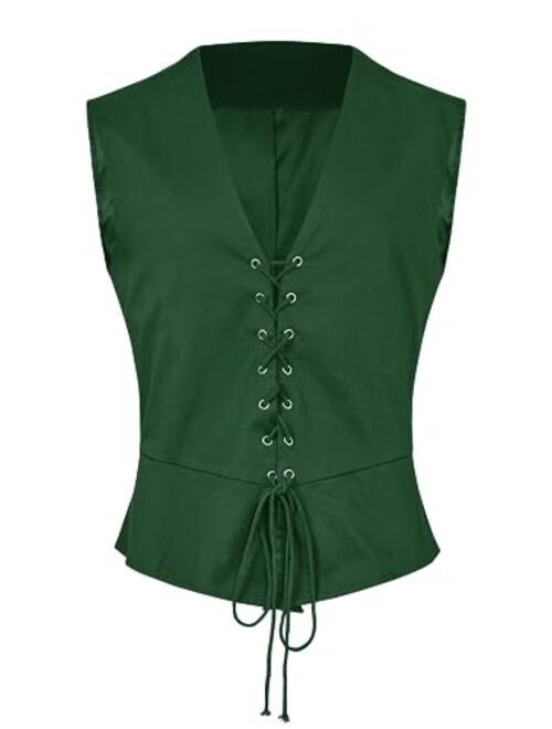 Beotyshow Mens Medieval Pirate Vest Renaissance Viking Sleeveless Top Halloween Costume Victorian Steampunk Gothic Celtic Shirt