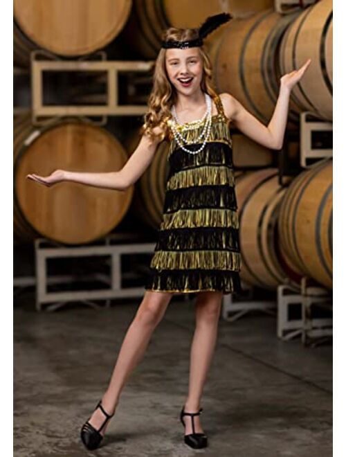 Fun Costumes Girls Gold and Black Flapper Dress 1920s Flapper Dress