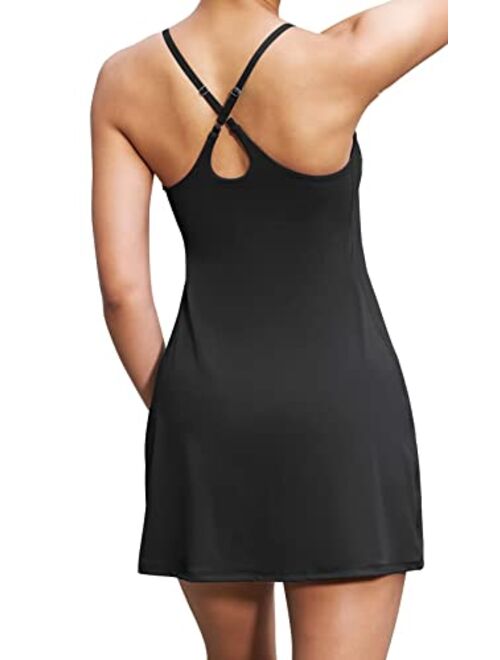 JGS1996 Tennis Golf Dresses for Women with Built-in Bra & Shorts Pockets Sleeveless Workout Athletic Exercise Dress