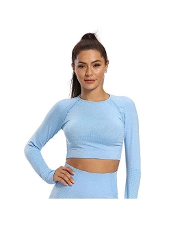 Long Sleeve Crop Tops for Women Workout Seamless Crop T Shirt Top Athletic Fitness Tight Tee