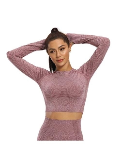 Long Sleeve Crop Tops for Women Workout Seamless Crop T Shirt Top Athletic Fitness Tight Tee