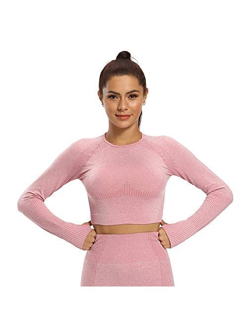 JGS1996 Long Sleeve Crop Tops for Women Workout Seamless Crop T Shirt Top Athletic Fitness Tight Tee