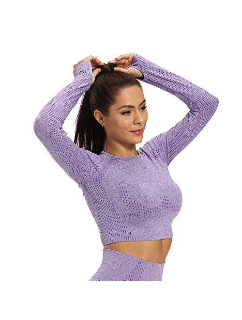 JGS1996 Long Sleeve Crop Tops for Women Workout Seamless Crop T Shirt Top Athletic Fitness Tight Tee