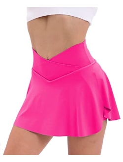 Pleated Tennis Skirt with Pockets Shorts for Women Crossover High Waisted Athletic Golf Skorts Summer Mini Skirts