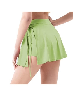 Pleated Tennis Skirt with Pockets Shorts for Women Crossover High Waisted Athletic Golf Skorts Summer Mini Skirts