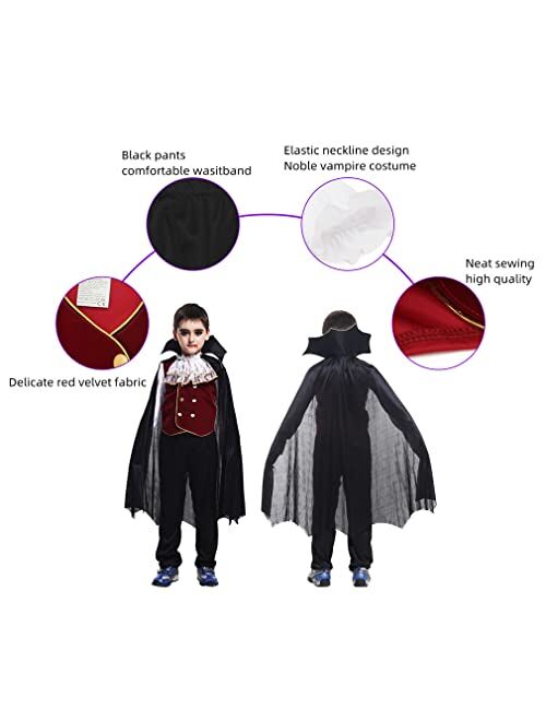 EOZY Kids Boys Halloween Vampire Costume Child Vampire Noble Dracula Role Play Dress Up Cosplay Party Clothes