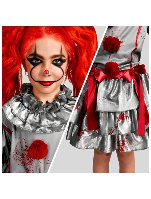 Spooktacular Creations Girls Clown Costume, Evil Clown Dress, Scary Jester Costume for Girls Halloween Dress Up