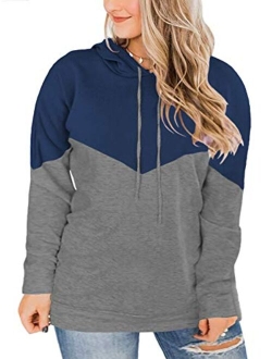 VISLILY Plus-Size Hoodies for Women Color Block Pullover Sweatshirts