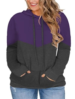 VISLILY Plus-Size Hoodies for Women Color Block Pullover Sweatshirts