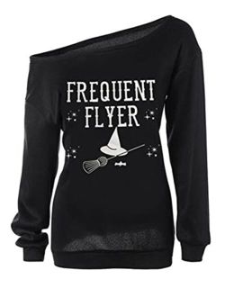 TWKIOUE Women Halloween Pullover Shirts Slouchy Pumpkin Long Sleeve Sweatshirts Off Shoulder Tops