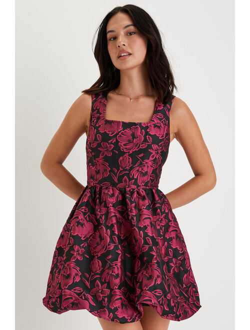 Lulus Posh Invite Black Floral Jacquard Square Neck Corset Mini Dress