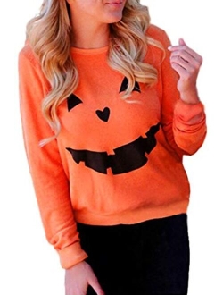 Barlver Women's Funny Halloween Pumpkin Face Sweatshirt Slouchy Witch Shirt Long Sleeve Pullover Tops For Thanksgiving Gift