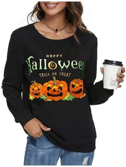 Barlver Women's Funny Halloween Pumpkin Face Sweatshirt Slouchy Witch Shirt Long Sleeve Pullover Tops For Thanksgiving Gift