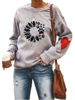 Atact Love Heart Dog Paw Print Sweatshirts Women Long Sleeve Pullover Tops Casual Blouse