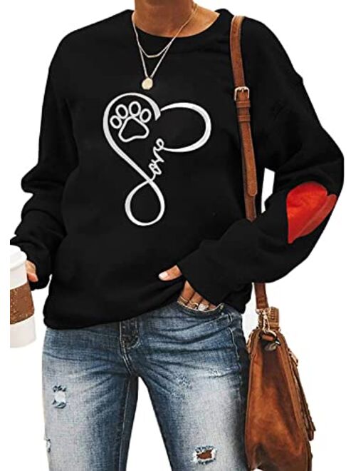 Atact Love Heart Dog Paw Print Sweatshirts Women Long Sleeve Pullover Tops Casual Blouse