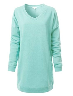 Design by Olivia Women's Casual Oversized Loose Fit V-Neck Fleece Pullover Sweatshirts Tunic Fall Outfits S~3X