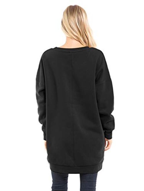 Design by Olivia Women's Casual Oversized Loose Fit V-Neck Fleece Pullover Sweatshirts Tunic Fall Outfits S~3X