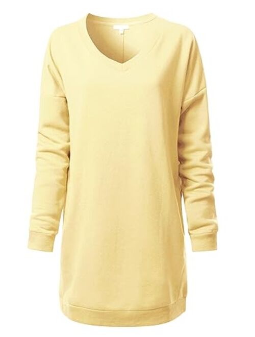 Design by Olivia Women's Casual Oversized Loose Fit V-Neck Fleece Pullover Sweatshirts Tunic Fall Outfits S~3X