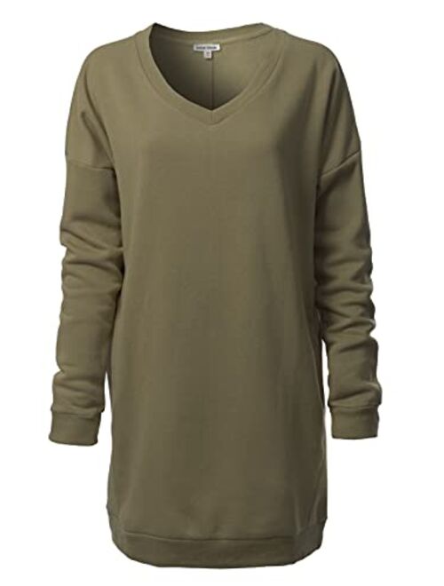 Design by Olivia Women's Casual Oversized Loose Fit V-Neck Fleece Pullover Sweatshirts Tunic Fall Outfits S~3X