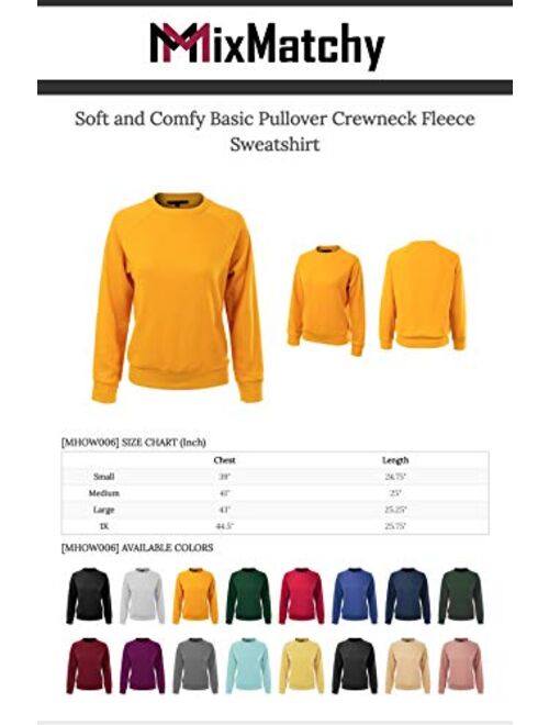 MixMatchy Women's Soft and Comfy Basic Pullover Crewneck Fleece Sweatshirt