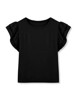 Imily Bela Girls Shirts Cute Summer Tops Trendy Ruffle Sleeve Blouses Crew Neck Tees for 5-14 Years Kids Child