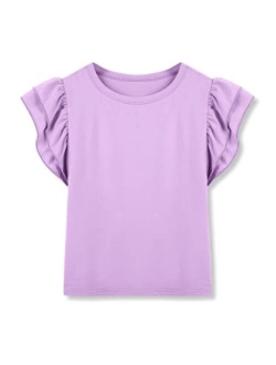 Imily Bela Girls Shirts Cute Summer Tops Trendy Ruffle Sleeve Blouses Crew Neck Tees for 5-14 Years Kids Child