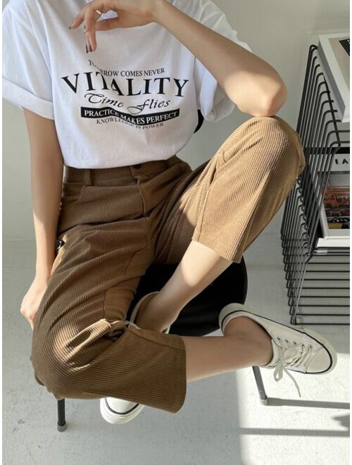 DAZY High Waist Corduroy Straight Leg Pants