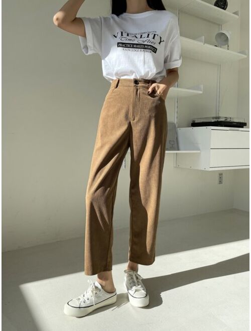 DAZY High Waist Corduroy Straight Leg Pants