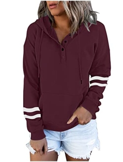 FARORO Hooded Sweatshirts for Women Hoodies Pullover Casual Sports Top Button Down Shirt with Pockets