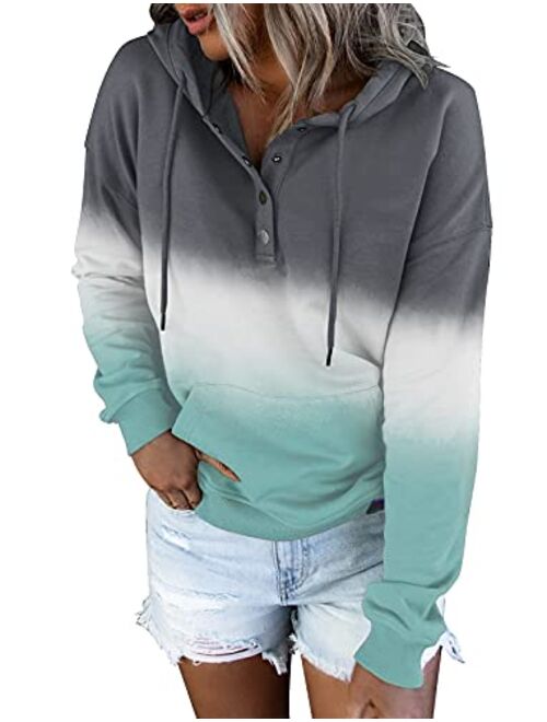 FARORO Hooded Sweatshirts for Women Hoodies Pullover Casual Sports Top Button Down Shirt with Pockets