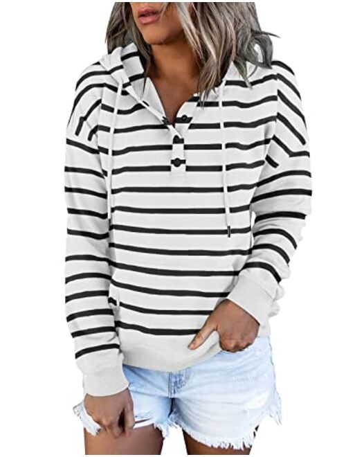 FARORO Hooded Sweatshirts for Women Hoodies Pullover Casual Sports Top Button Down Shirt with Pockets