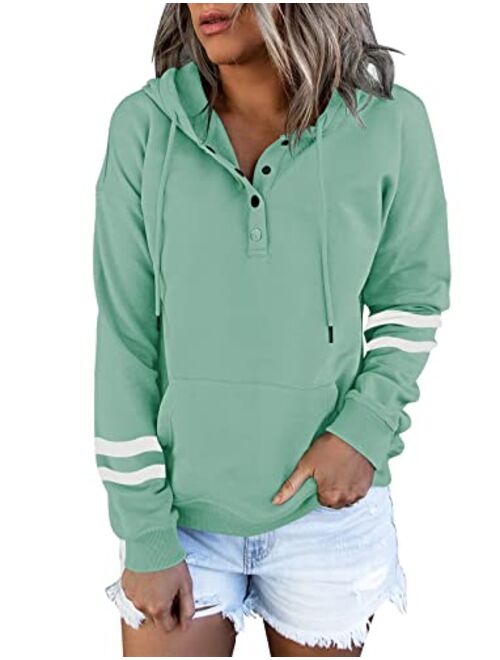 FARORO Hooded Sweatshirts for Women Hoodies Pullover Casual Sports Top Button Down Shirt with Pockets