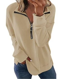 SMENG Women's quarter zip pullover Long Sleeve Sweatshirts women Fashion solid color clothes Tops