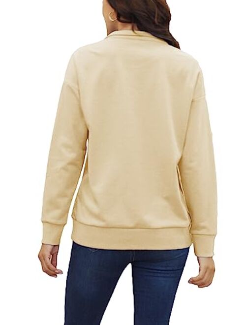 SMENG Women's quarter zip pullover Long Sleeve Sweatshirts women Fashion solid color clothes Tops