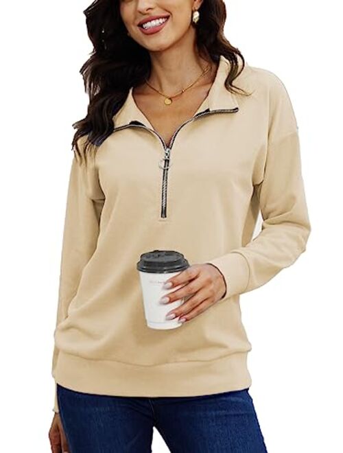 SMENG Women's quarter zip pullover Long Sleeve Sweatshirts women Fashion solid color clothes Tops