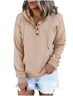 Vivitulip Women's Pullover Hoodies Tops Casual Button Down Long Sleeve Sweatshirts With Pocket