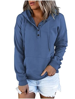 Vivitulip Women's Pullover Hoodies Tops Casual Button Down Long Sleeve Sweatshirts With Pocket