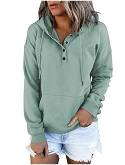 Vivitulip Women's Pullover Hoodies Tops Casual Button Down Long Sleeve Sweatshirts With Pocket