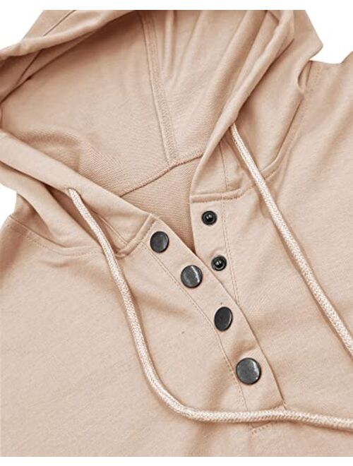 Vivitulip Women's Pullover Hoodies Tops Casual Button Down Long Sleeve Sweatshirts With Pocket