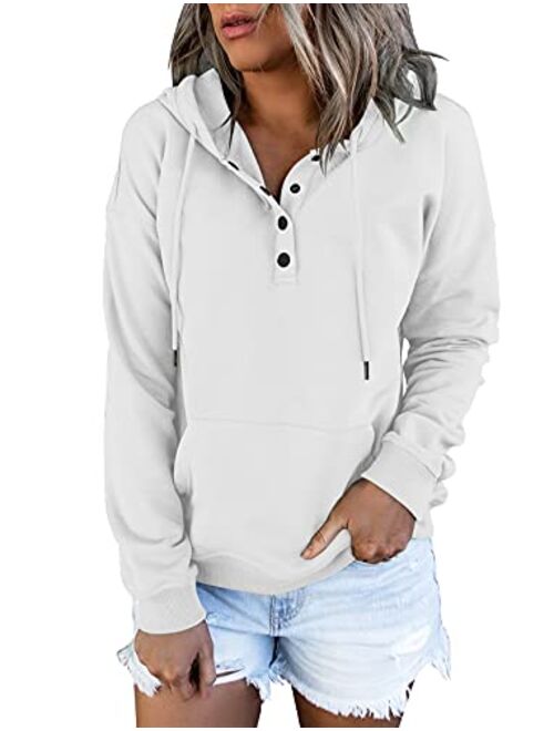 Vivitulip Women's Pullover Hoodies Tops Casual Button Down Long Sleeve Sweatshirts With Pocket