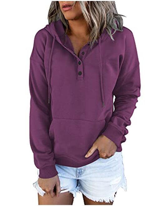 Vivitulip Women's Pullover Hoodies Tops Casual Button Down Long Sleeve Sweatshirts With Pocket