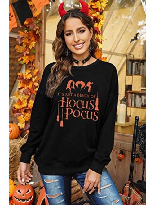 KIDDAD It's Just A Bunch of Hocus Pocus T-Shirt Women Sweatshirt Halloween Sanderson Sisters Long Sleeve Pullover Tops