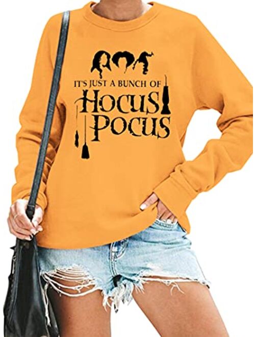 KIDDAD It's Just A Bunch of Hocus Pocus T-Shirt Women Sweatshirt Halloween Sanderson Sisters Long Sleeve Pullover Tops