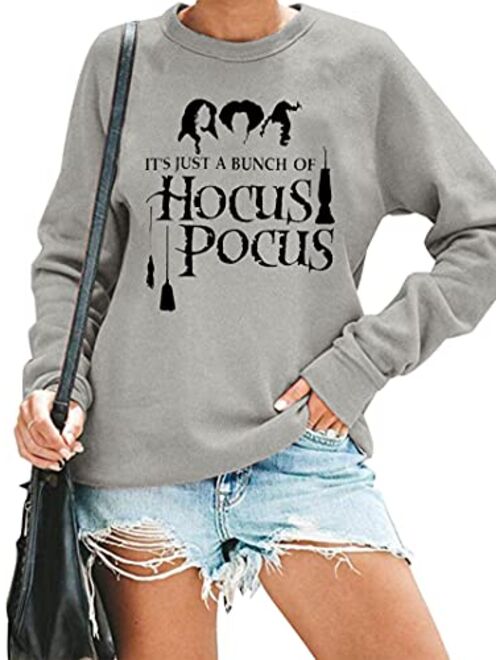 KIDDAD It's Just A Bunch of Hocus Pocus T-Shirt Women Sweatshirt Halloween Sanderson Sisters Long Sleeve Pullover Tops