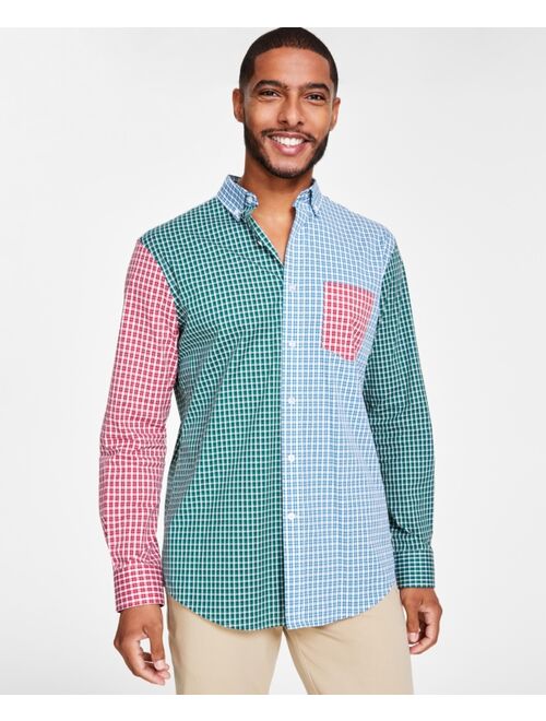 CLUB ROOM Men's Long Sleeve Mixed Check Poplin Shirt, Created for Macy's