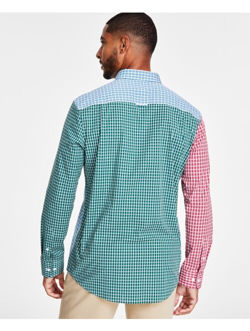 CLUB ROOM Men's Long Sleeve Mixed Check Poplin Shirt, Created for Macy's