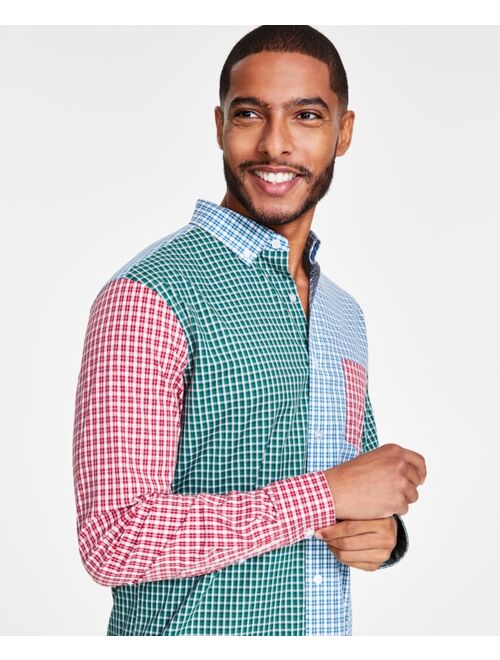 CLUB ROOM Men's Long Sleeve Mixed Check Poplin Shirt, Created for Macy's