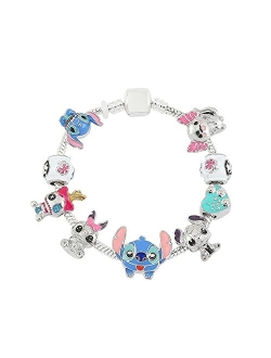 ANEIMIAH Stitch Charm Bracelet, Kids Jewelry for Girls Chain Bracelet, Birthday Gifts for Girls- Ohana Means Family