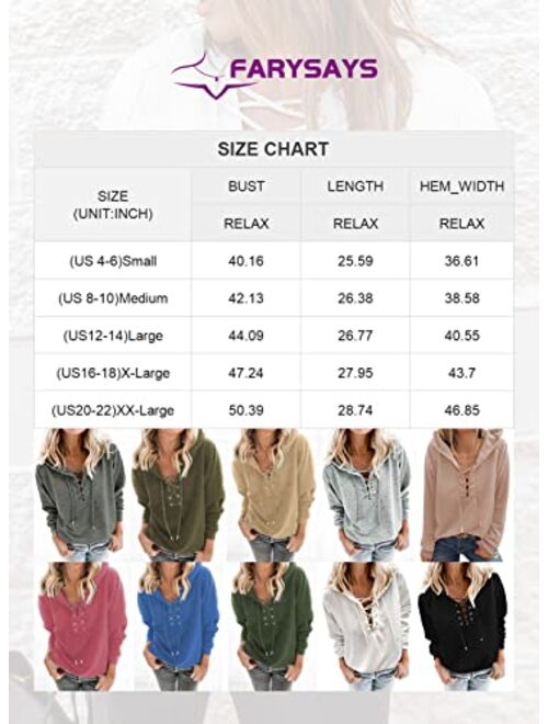 FARYSAYS Women's 2022 Casual Hoodies V Neck Lace Up Criss Cross Long Sleeve Drawstring Pullover Sweatshirts Tops